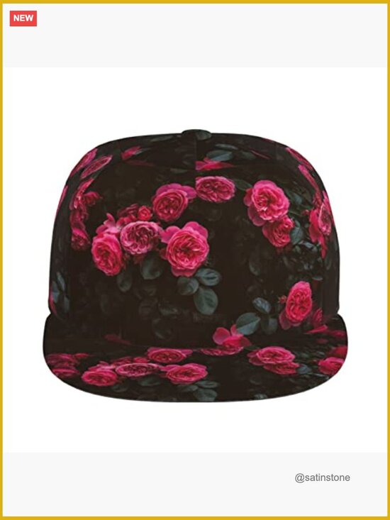 Rose Baseball Cap with Floral Pattern - Adjustable Flat Bill Sun Hat main image 5